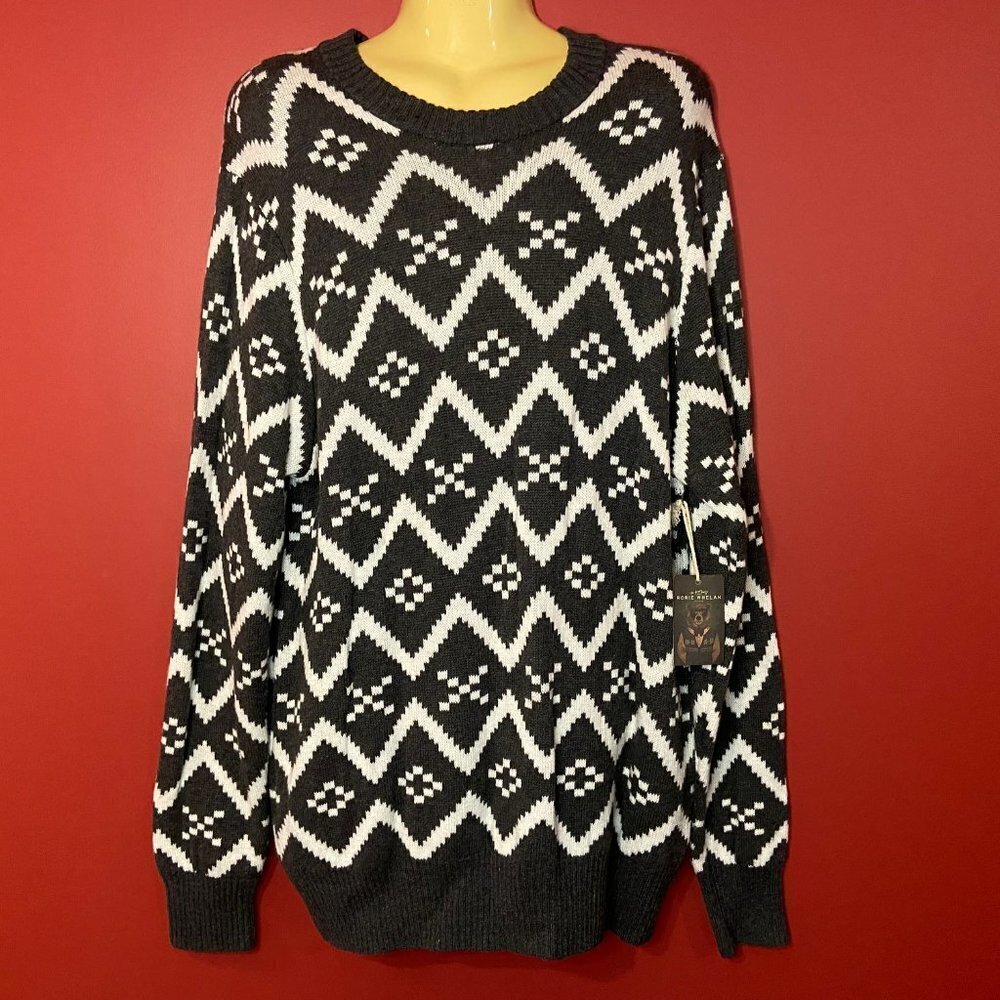 Rorie Whelan Men's Grey / White Geometric Knit Sweater - Size XL - NWT.